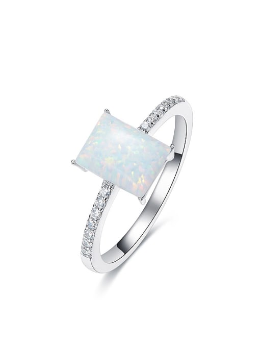 CEIDAI Simple Rectangular Opal stone 925 Silver Ring 2