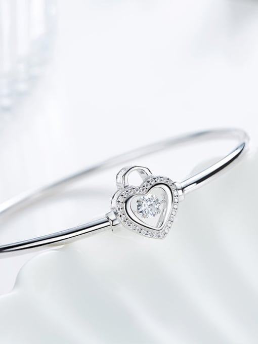 CEIDAI Fashion Hollow Heart Shiny Rotational Zircon 925 Silver Bangle 2