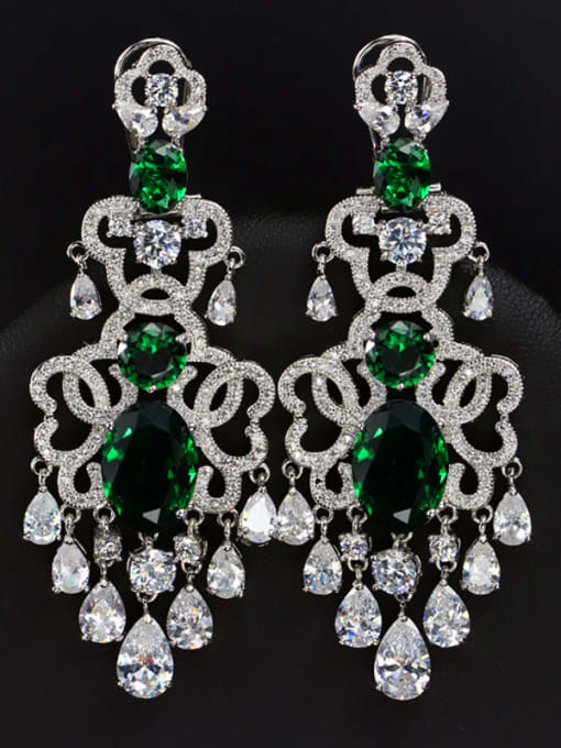 Green Colorful Exaggerate Tassel Drop Chandelier earring