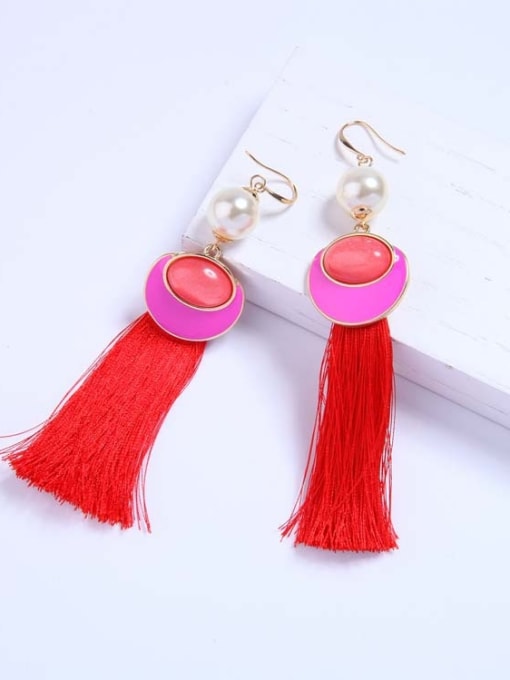 KM Red Color Tassel Fashion Drop Earrings 2