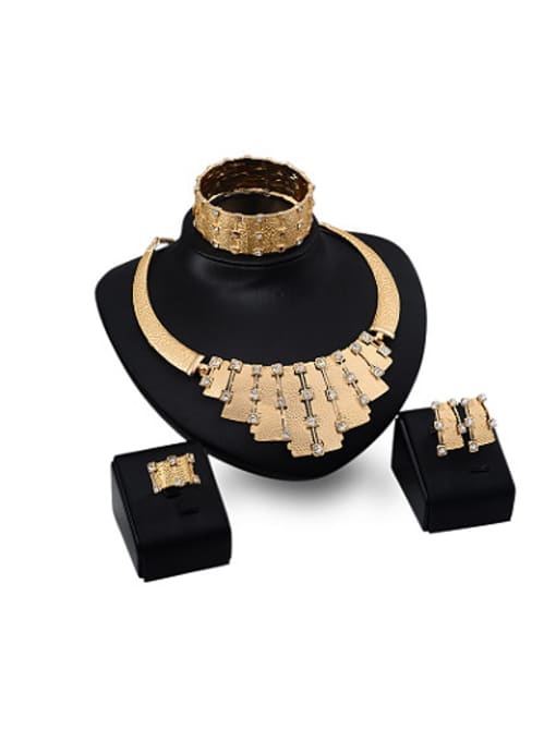 BESTIE Alloy Imitation-gold Plated Vintage style Rhinestones Rectangle-shaped Four Pieces Jewelry Set