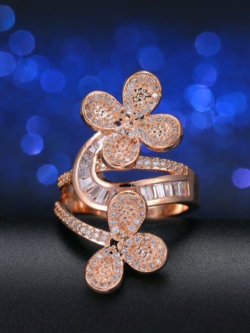 Rose Gold Plated US 7# Fashion Exaggerate Flower Cocktail Ring