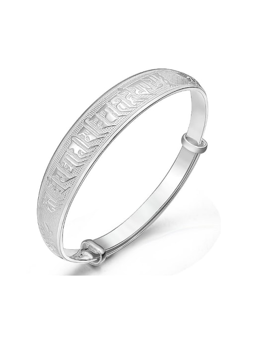 JIUQIAN Ethnic style 990 Silver Scriptures-etched Adjustable Bangle 0