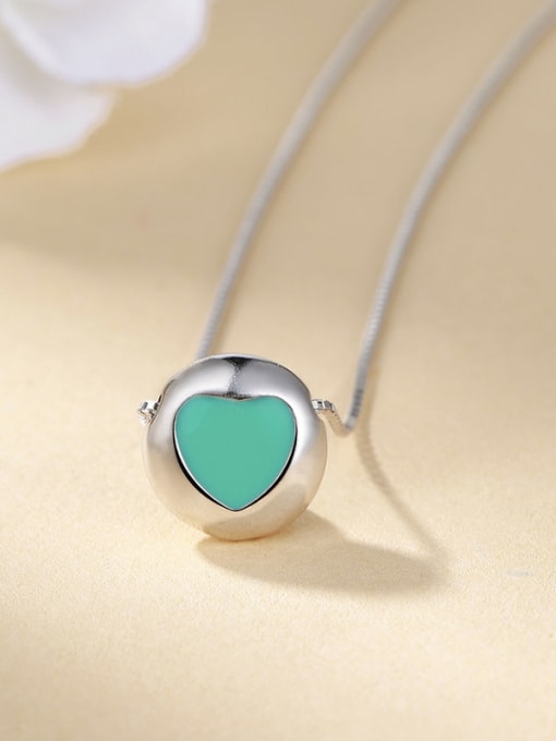One Silver Green Heart Necklace 0