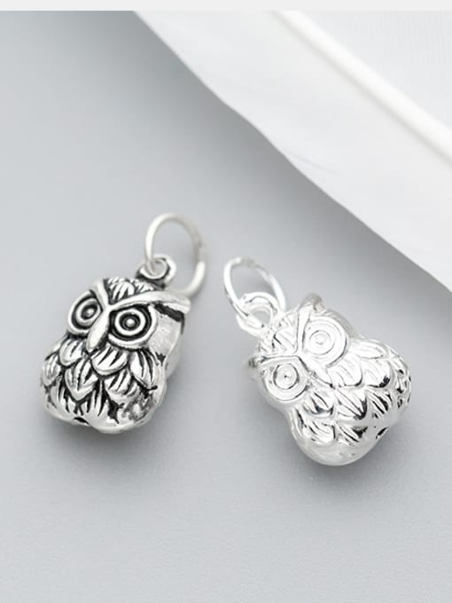 FAN 925 Sterling Silver With Antique Silver Plated Cute Owl Charms 2