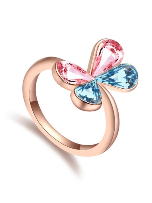 double color Simple austrian Crystals Butterfly Alloy Ring