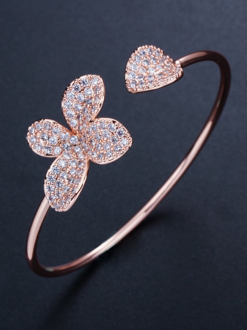 Champagne Gold Copper inlay zircon fashion simple flower open bracelet