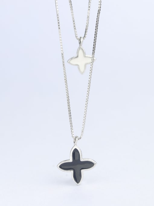 One Silver Double Chain Star Necklace