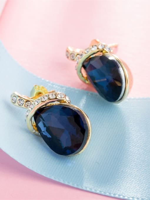 18k Gold Blue Water Drop Shaped Glass Stone Stud Earrings