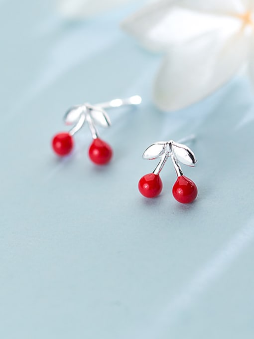 Rosh Women Fresh Cherry Shaped S925 Silver Stud Earrings 1