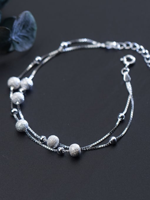 Rosh S925 silver matte smooth balls fashion double chain bracelet 3