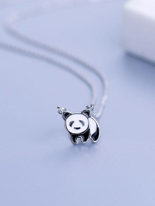 One Silver Cute Panda Necklace