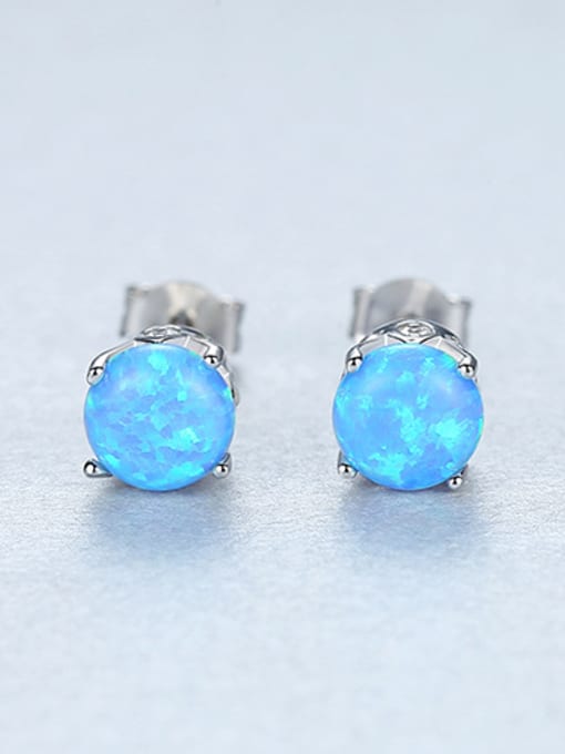 sliver blue 925 Sterling Silver With Opal Cute Round Stud Earrings