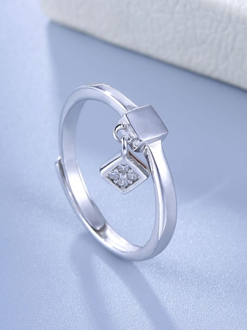 One Silver Fashion Geometric Shaped Zircon Ring 2