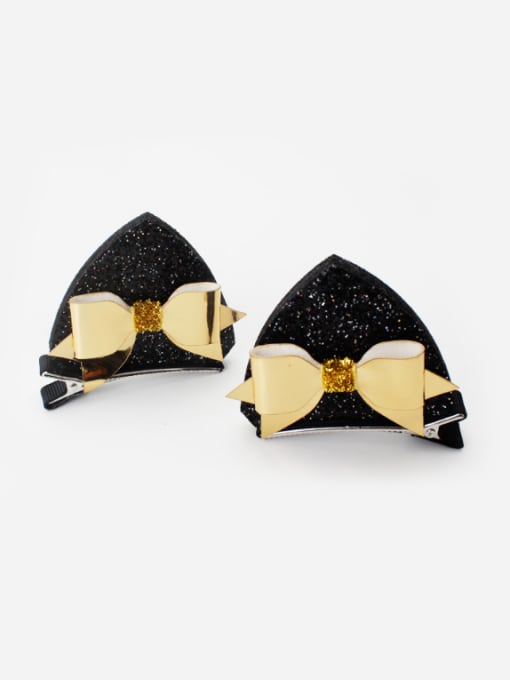 1 pairs of PU gold bows with ears Lovely Animal Hair Clip