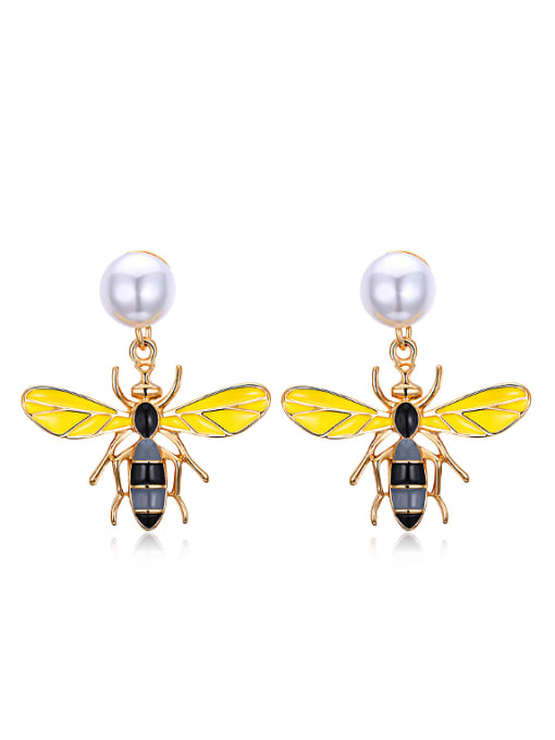 rose gold Personalized Artificial Pearl Honeybee Stud Earrings