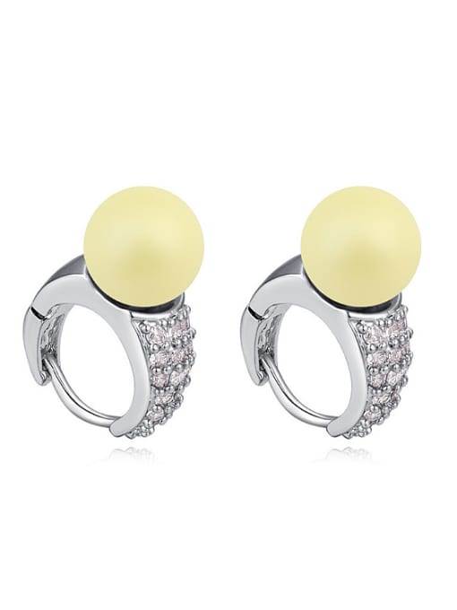 yellow Simple Imitation Pearl AAA Zirconais Alloy Earrings