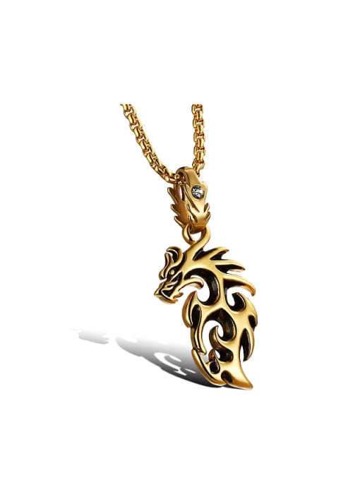 Gold Personalized Dragon Pendant Titanium Men Necklace