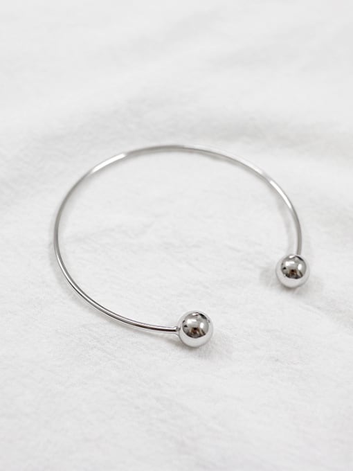DAKA 925 Sterling Silver With Platinum Plated Simplistic Double ball free size Bracelet 0
