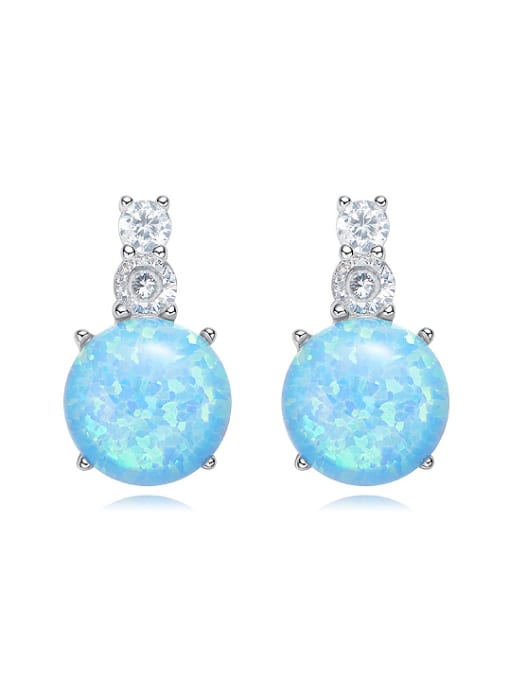 Blue Tiny Opal stone Cubic Zircon 925 Silver Stud Earrings