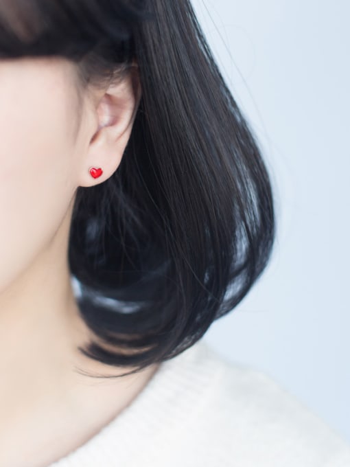 Rosh Women Elegant Red Heart Shaped Asymmetric Glue Stud Earrings 1