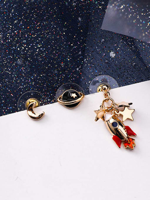 B Black Alloy With Rose Gold Plated Fashion Planet Moon Plane Stud Earrings