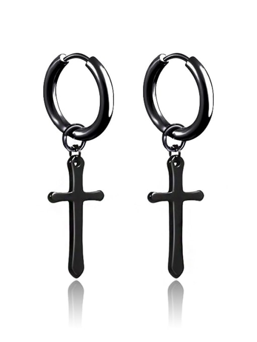 BSL Stainless Steel With Black Gun Plated Personality Cross Earrings 0