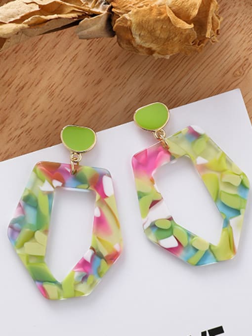 B Green Alloy With Acrylic  Exaggerated Colorful Geometric Chandelier Earrings