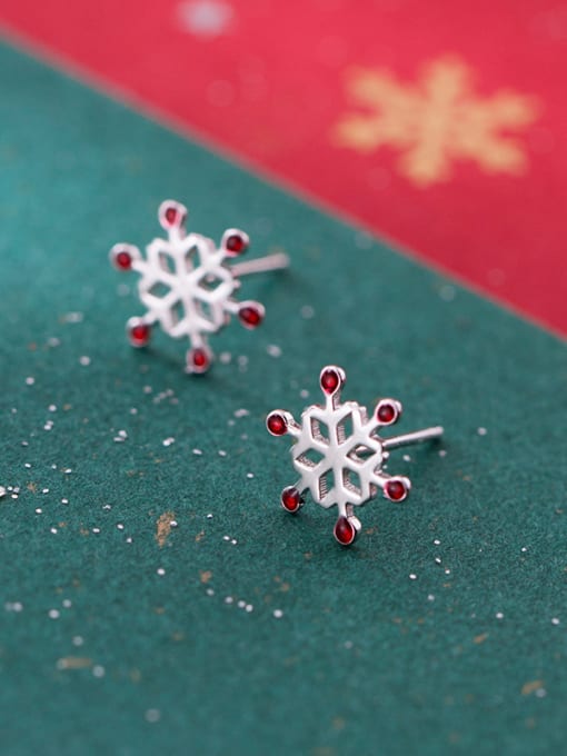 Red snow ear studs 925 Sterling Silver With  Cute Christmas gift Stud Earrings