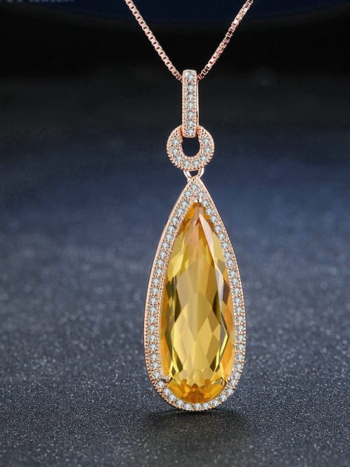 ZK Water Drop Yellow Crystal Noble Pendant for Women 2