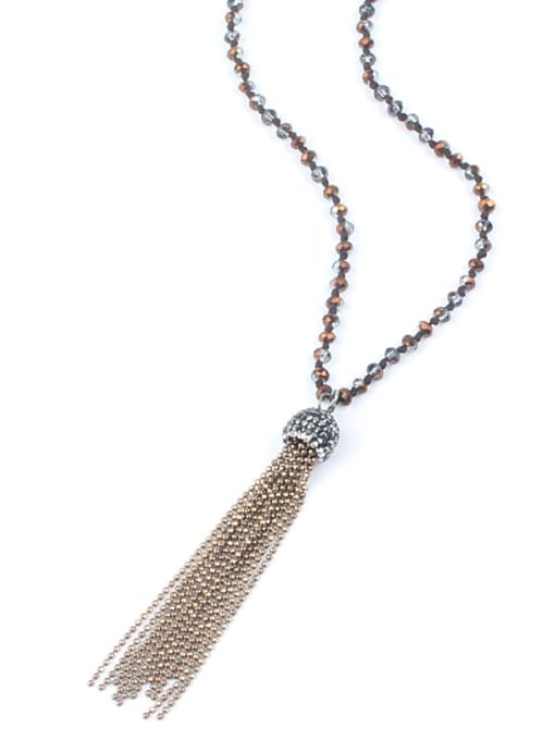 handmade Glass Beads Long Sweater Polyamide Tassel Necklace 2