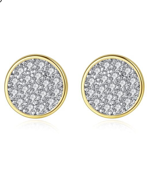 BLING SU Copper With Cubic Zirconia  Simplistic Round Stud Earrings 0