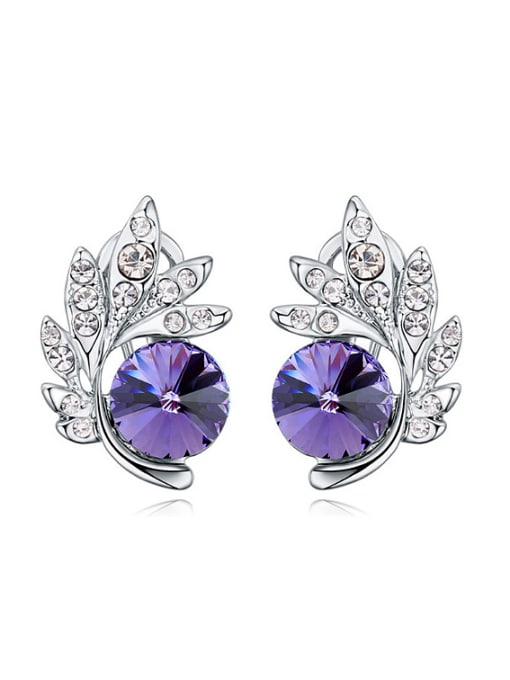 purple Fashion Shiny Cubic austrian Crystals-covered Leaves Alloy Stud Earrings