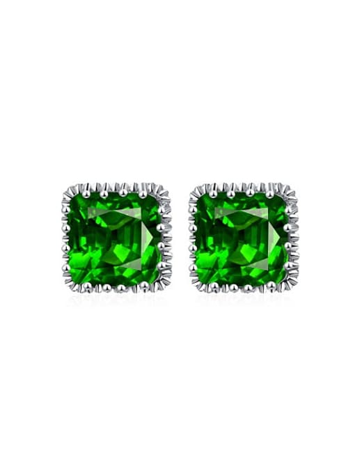 Platinum Women Green Square Shaped Zircon Stud Earrings