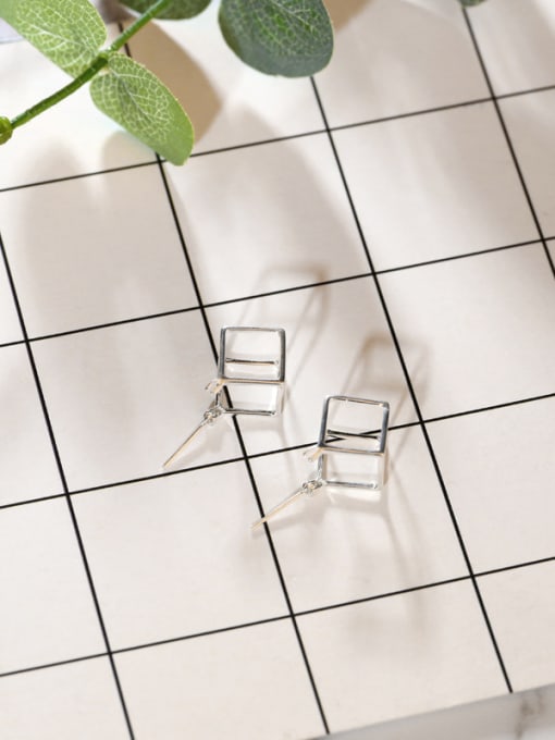 Peng Yuan Personalized Solid Square Silver Earrings 3