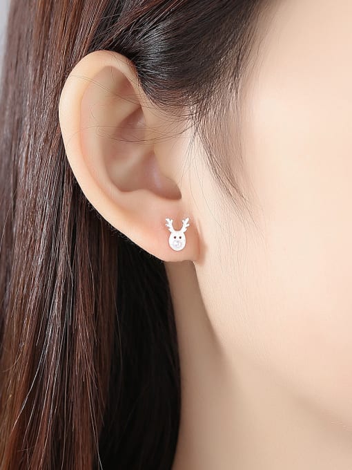 CCUI 925 Sterling Silver With Artificial Pearl Simplistic Cartoon Antlers Stud Earrings 1