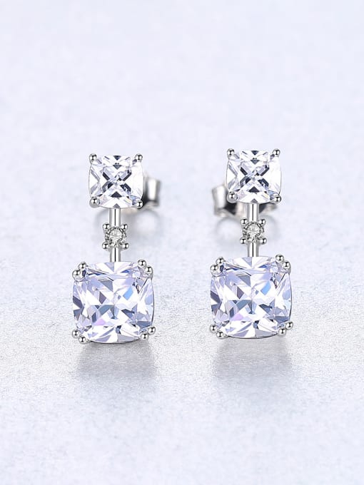 CCUI 925 Sterling Silver With Cubic Zirconia Delicate Square Stud Earrings 2