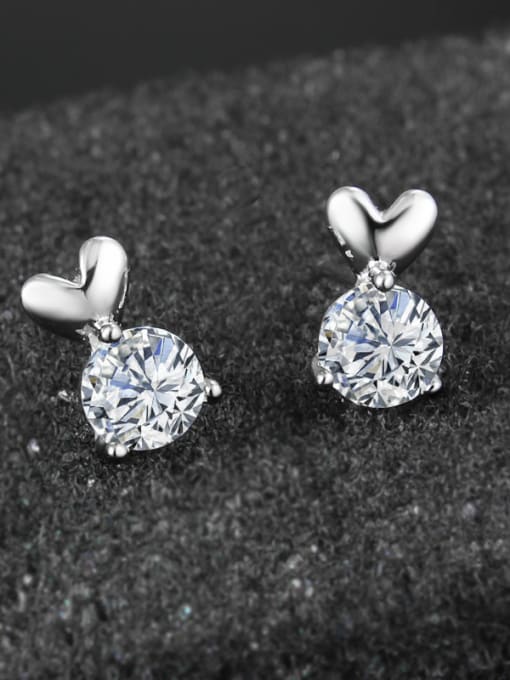 SANTIAGO Tiny Cubic Zircon 925 Sterling Silver Cute Heart Stud Earrings 1