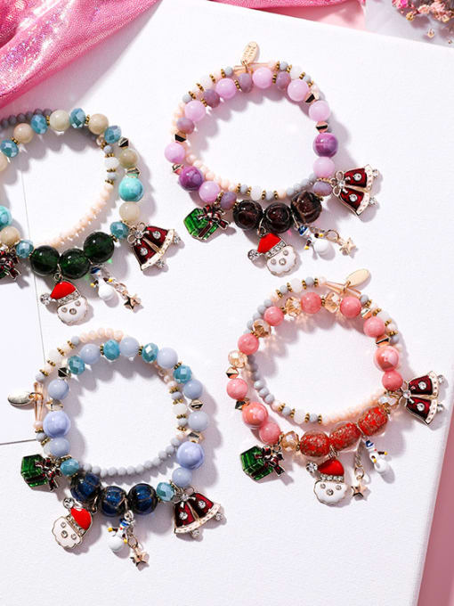 Girlhood Alloy With Fresh and Sweet Santa Claus Bell Snowman Double Bracelet 0