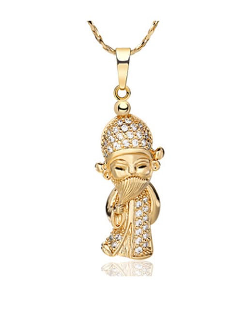 24K Gold Copper Alloy Gold Plated Vintage God of Fortune Zircon Necklace