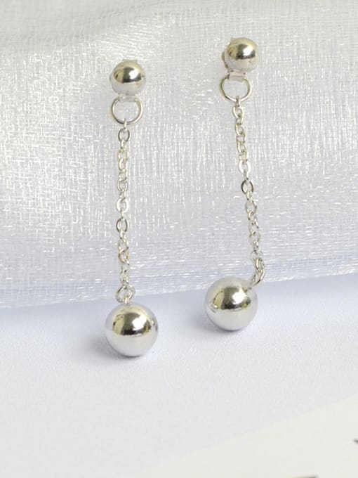 DAKA Simple Little Smooth Beads Silver Women Stud Earrings 2