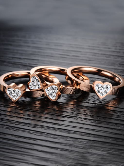 Open Sky Fashion Rhinestones Heart shaped Titanium Combined Ring 2