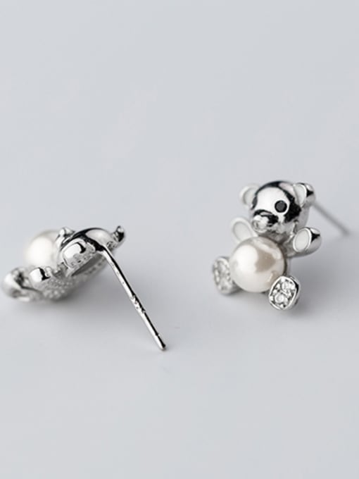 Rosh Lovely Bear Shaped Artificial Pearl Silver Stud Earrings 1