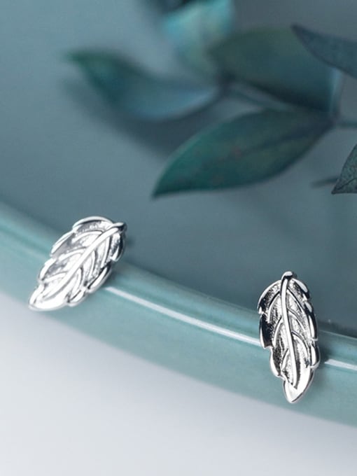 Rosh 925 Sterling Silver With Champagne Gold Plated Simplistic Leaf Stud Earrings 0