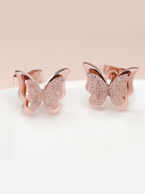 OUXI Female 18K Rose Gold Frosted Butterfly stud Earring 0