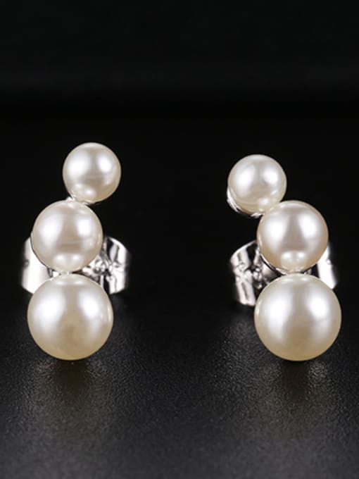 XP Copper Alloy White Gold Plated Fashion Pearl Stud drop earring 2