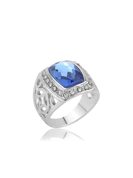 Gujin Fashion Blue Glass stone Silver Plated Hollow Ring