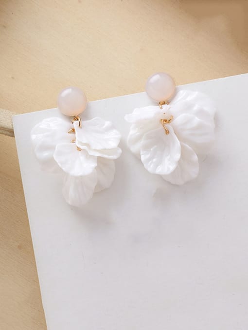 D White Alloy With Acrylic  Personality Multi-layered petals  Drop Earrings