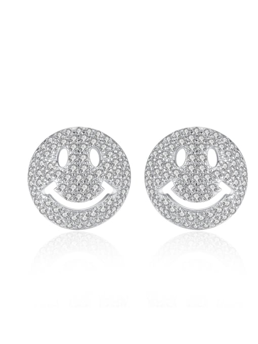 BLING SU Copper With 3A cubic zirconia Cute Face Stud Earrings 0