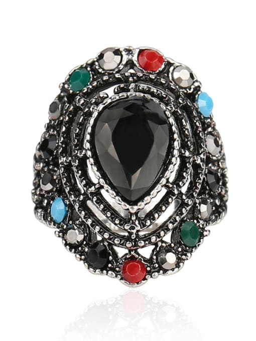 Gujin Retro Ethnic style Water Drop Resin stones Grey Crystals Alloy Ring 3